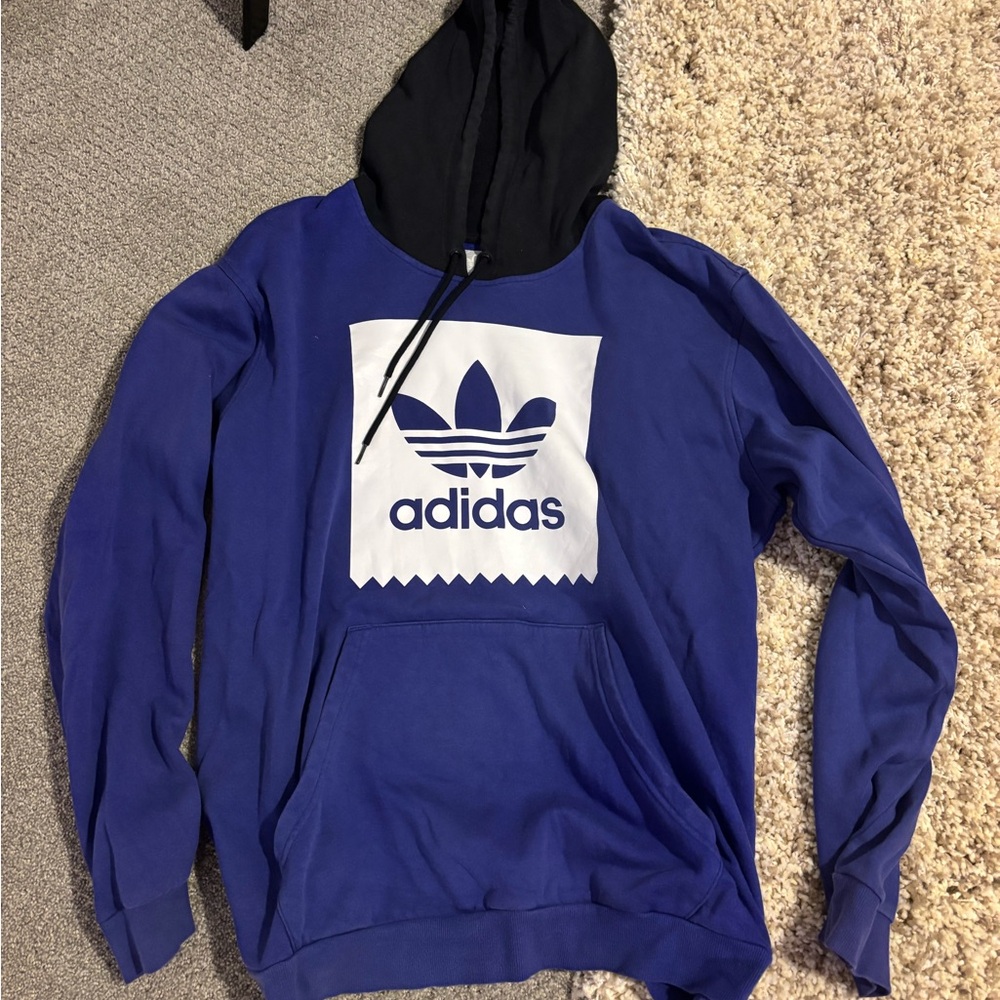 Adidas Men's Blue and Black Logo Hoodie
